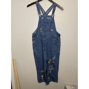 Agapo Vintage Denim Overalls Floral Embroidered Capris Womens Size Small